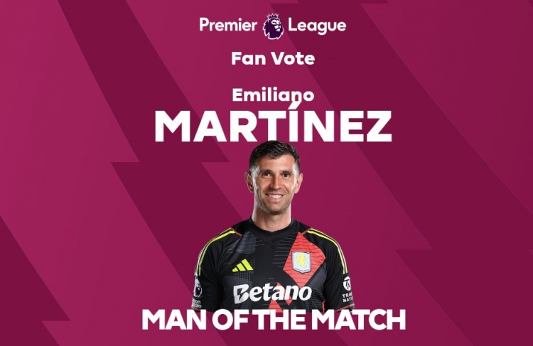 4次撲救力保球門不失，英超官方：大馬丁當選維拉0-0曼聯(lián)全場最佳