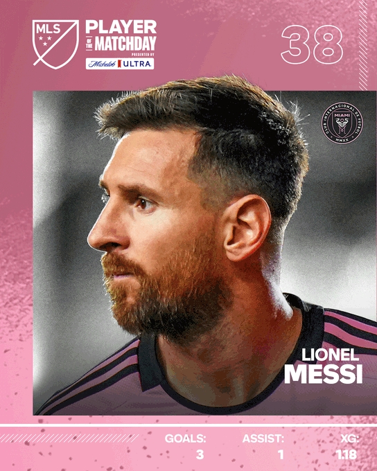替補(bǔ)登場戴帽！官方：梅西當(dāng)選本輪美職聯(lián)最佳球員&本賽季第6次
